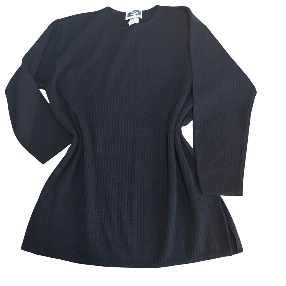 100% Virgin Wool Rib Knit Crew Neck Sweater Womens Black Made Italy Vintage M